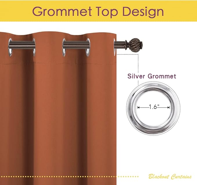 NICETOWN Halloween Burnt Orange Blackout Draperies Curtains for Kids Room, Window Treatment Thermal Insulated Solid Grommet Blackout Drape Panels for Bedroom (Set of 2, 70 by 72 inches)