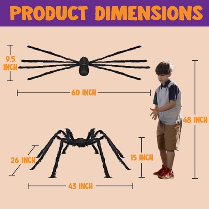 JOYIN Halloween Outdoor Decorations Giant Spider, Scary Large Spider Props for Yard Lawn Halloween Outside Decor and Indoor Party Decor, Black (Standing Height is 15 inches)