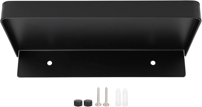 Walfront Stainless Steel Bathroom Phone Rack Holder Wall Mounted Phone Towel Storage Shelf Toilet Bathroom Supplies 185x90mm(Black), Rack