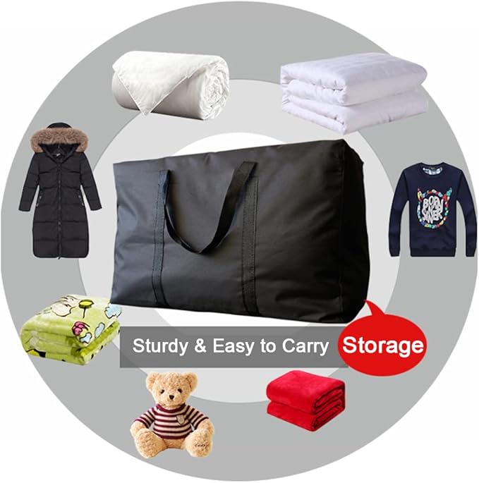 Extra Large Moving Bags with Strong Zippers & Carrying Handles, Storage Bags Storage Totes for Clothes, Moving Supplies, Space Saving, Oversized Storage Bag Organizer for Moving, Traveling (4 Pack)