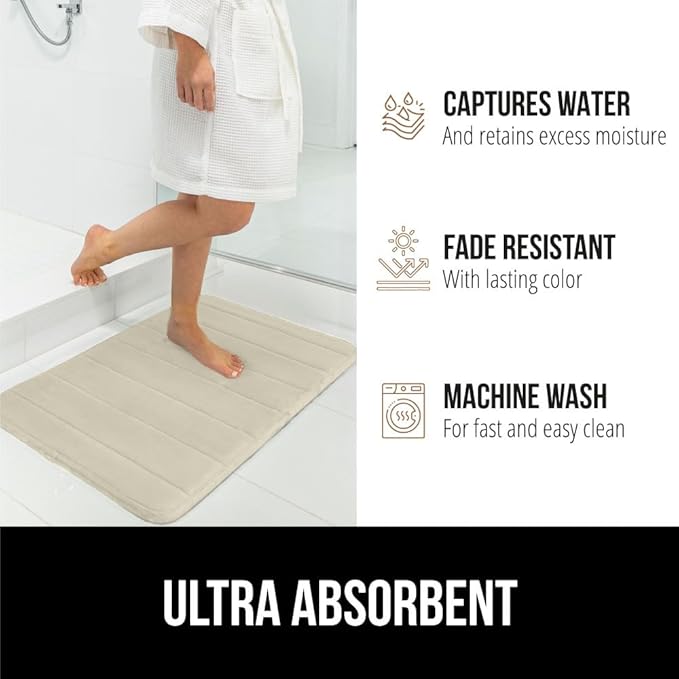 GORILLA GRIP Memory Foam Bath Mat, Soft Absorbent US Designed Bathroom Rug, Gripping Dots Machine Washable Bathmat, Cushioned Floor Mats, Shower Sink Rugs Room Décor Accessories, 60x24 Champagne