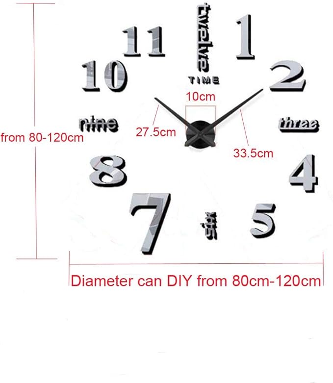 FASHION in THE CITY Large 3D DIY Wall Clock Frameless Mirror Surface Big Wall Clock Home Decoration for Living Room Bedroom Home Office Kids Room Hotel Coffee Hall Bar Wall Decoration