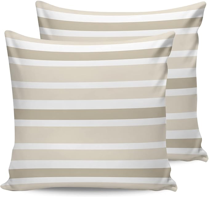 Outdoor Waterproof Throw Pillow Covers Set of 2 Khaki Beige Stripes Decorative Outdoor Pillows Cushion Case 26x26 Inch Classic Striped Patio Pillows for Couch Sofa Bed Garden Office Home Decor