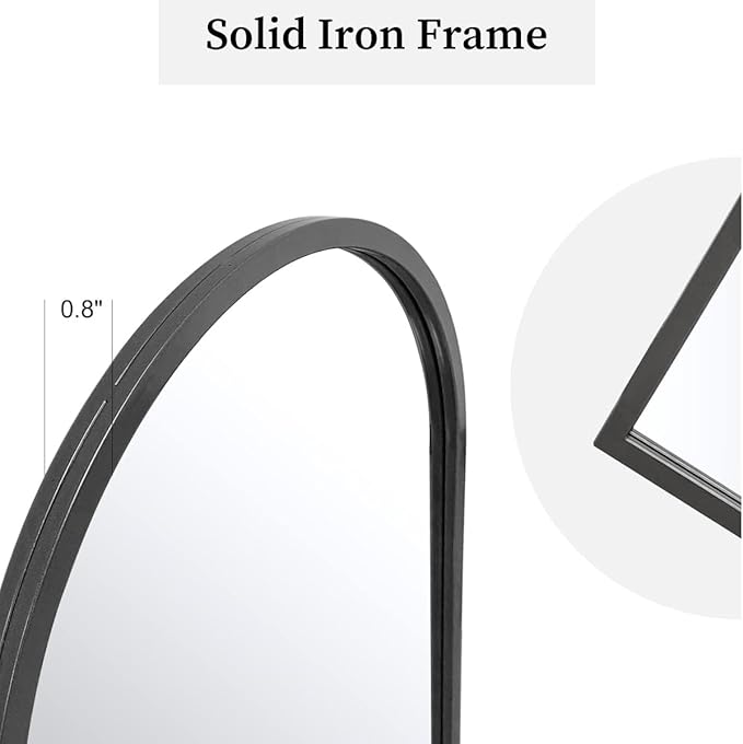 Arched Wall Mounted Mirror, 42"x24", Arch Black Mirror for Bathroom Vanity, Living Room or Bedroom, Entryway, Hallway Wall Mirror, Farmhouse Decorative Mirror for Hanging, Black, Iron Frame