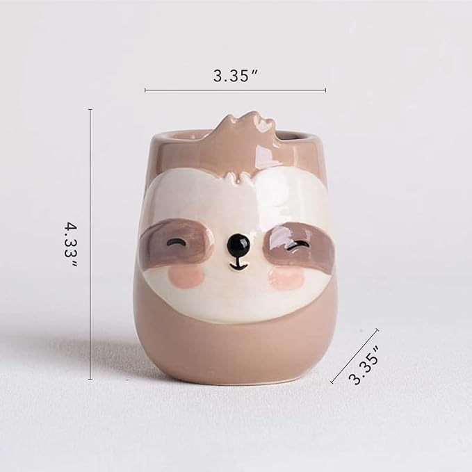 Sloth Animal Ceramic Planter for Indoor and Outdoors, 3 x 3 x 4 in., Cute Hand Painted Designed in Argentina, Convenient Drain Hole
