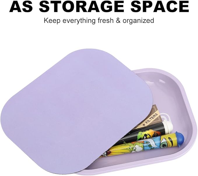 HOKirin Metal Tray With Soft Magnetic Lid, Small Blank With Spill Proof Cover, Cute Purple, Perfect for Home and On-The-Go, 7" x 5.5" x 0.6"