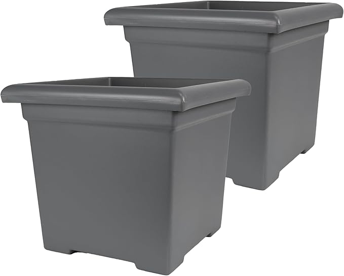 The HC Companies Accent Square Plant Pot w/Drainage - Classic Planters for Outdoor Plants & Indoor Plants - Lightweight & UV-Resistant Square Planter Box (15.5”, Warm Gray, Pack of 2)