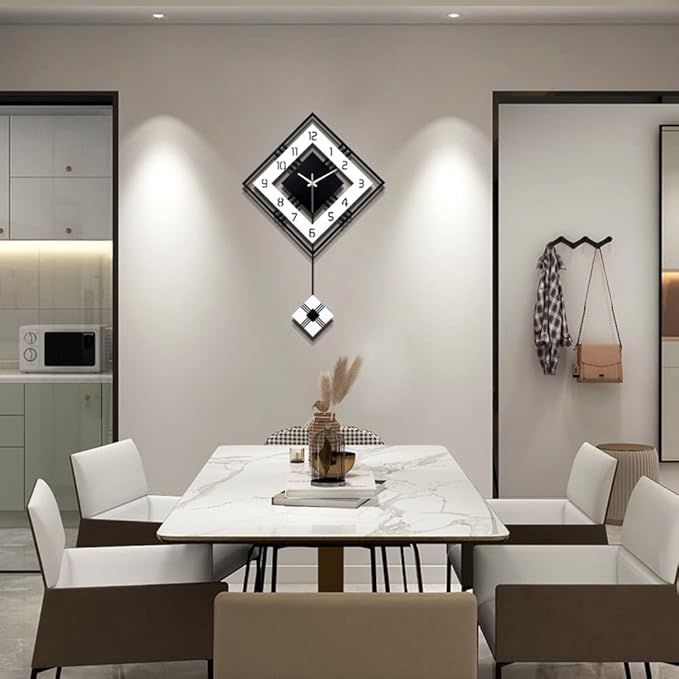 Modern Wall Clock for Living Room Decor Pendulum Large Silent Big Kitchen Wall Clock for Bedroom Black and White Decorative Office Non Ticking Battery Operated Wall Watch 26 Inch