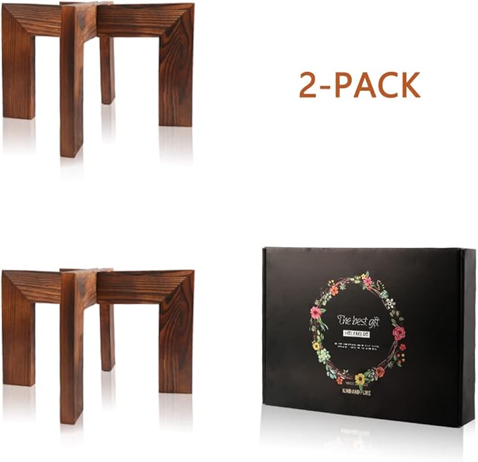 Gendral Forwepup 2 Pack Wood Plant Stand, Mid Century Modern Planter Stand Rattan Flower Pot Stand, Low Short Plant Stands Indoor - Boho Rustic Wooden Stool for Plant Pot Holder, Fit 5-15 Inch Pot