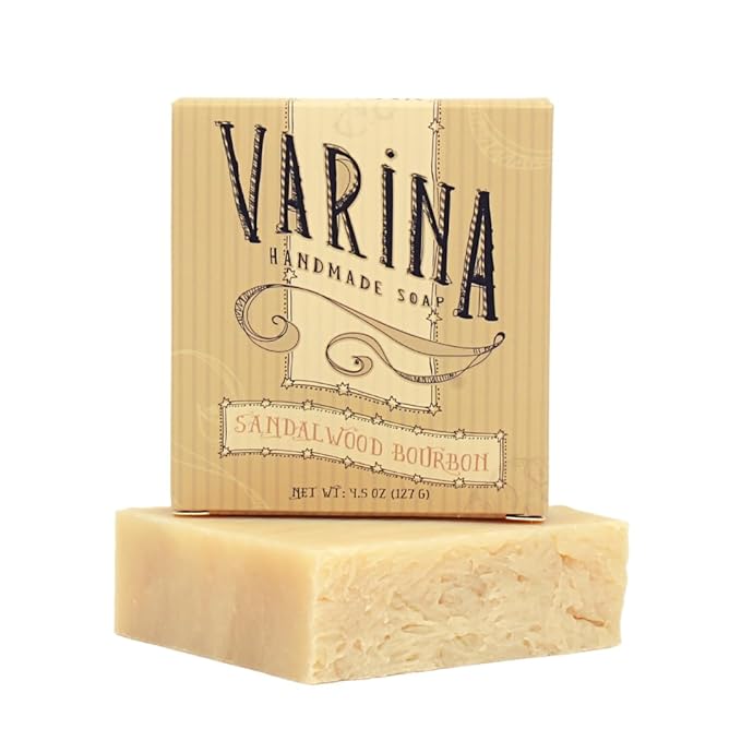Varina Natural Sandalwood Bourbon Bar Soap - Gentle Cleansing for Sensitive Skin (Sandalwood Bourbon, 3 Pack)