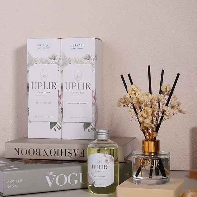 Flower Reed Diffusers for Home with 1 Bamboo Double Essential Oil, 3.4 oz (100ml) - Elegant Reed Diffuser Set with 5 Sticks for Home Decor, Bathroom, Any Room, Housewarming Gift