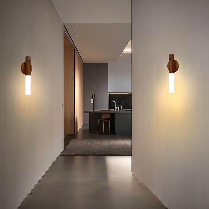 LANDGOO RGB Motion Sensor Night Light, Rechargeable Atmosphere Lamp, Battery Powered LED Portable Wooden Wall Sconce for Party Decor (RGB Walnut Wood 1PC)