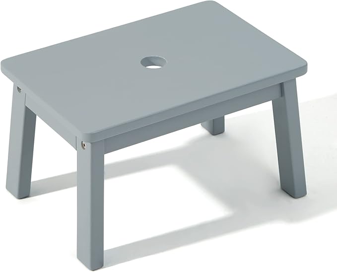 HOUCHICS Wooden Step Stool for Kids,Solid Birch for Kitchen Bedroom Living Room Bathroom Toilet Nursery Toddlers Potty Training Stool with Non-Slip Pads and 220lb Load Capacity (Gray