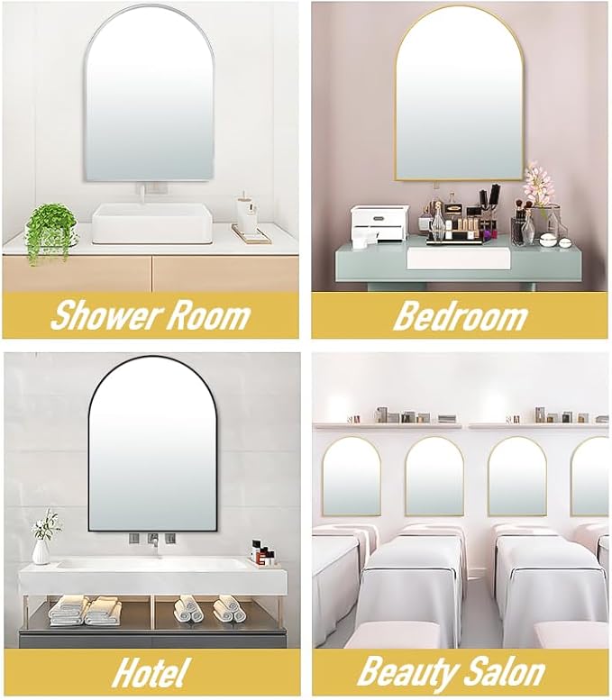 24x36 Arch Mirror Rectangle Full Length Wall Mounted Hanging or Against Wall Metal Frame Dressing Make-up Mirrors for Entryway Bedroom Bathroom Living Room 24 36 inch Gold