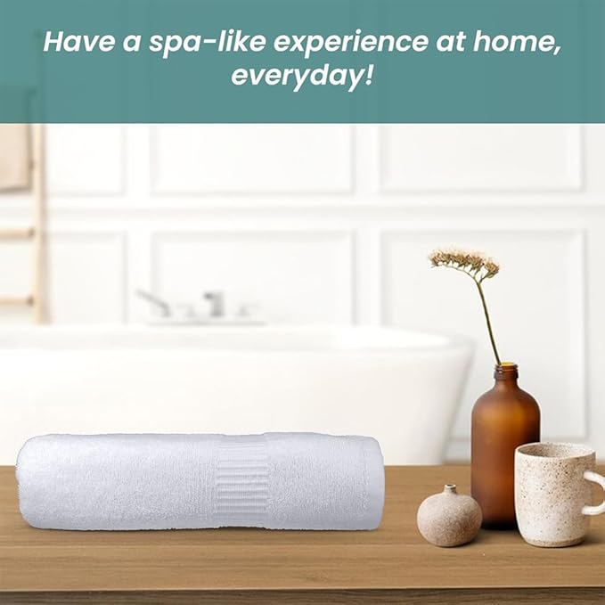 Pearl Linens Bath Towel Set of 6, 100% Cotton Premium, 24 x 50 Inches, White Bath Towels Bulk, Lightweight and Highly Absorbent Quick Drying Towel Set for Hotel, Spa and Bathroom, White Hotel Towel