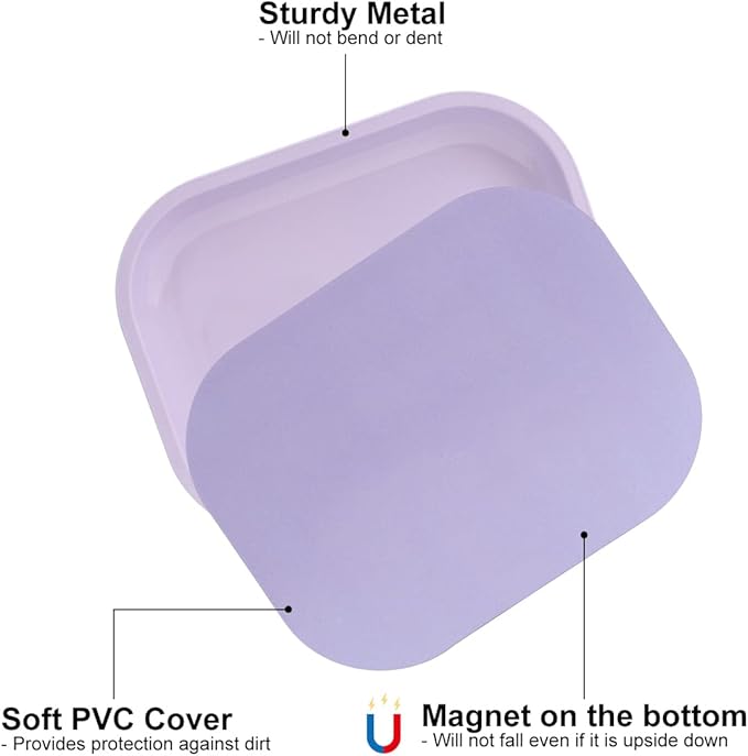 HOKirin Metal Tray With Soft Magnetic Lid, Small Blank With Spill Proof Cover, Cute Purple, Perfect for Home and On-The-Go, 7" x 5.5" x 0.6"