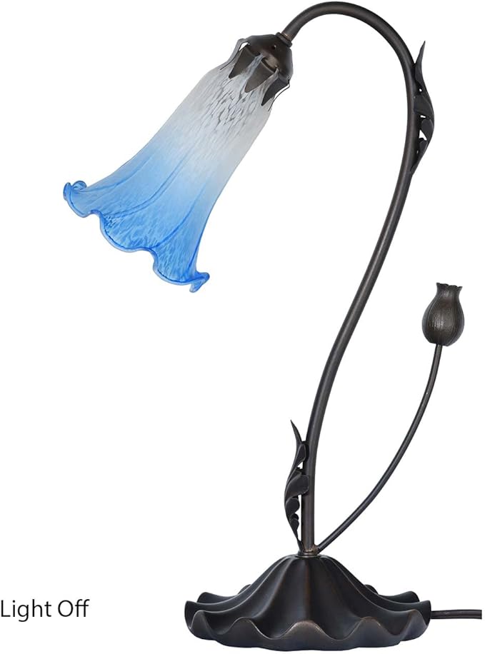Bieye L10852 Lily Flower Blown Glass Accent Table Lamp for Living Room Bedroom Decoration (1-Light, Blue)