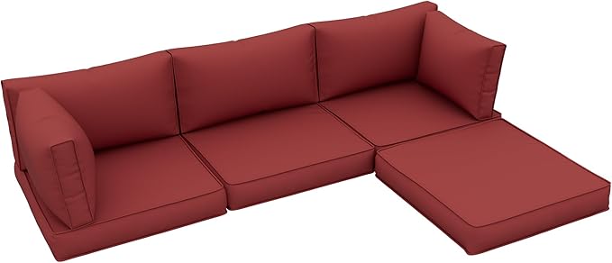 UDPATIO Outdoor Cushions for Patio Furniture with 5 Pillows, Waterproof Patio Furniture Cushions Replacement, 4" Deep Seat Outdoor Sectional Cushion for 4-seat Sofa Couch, Red