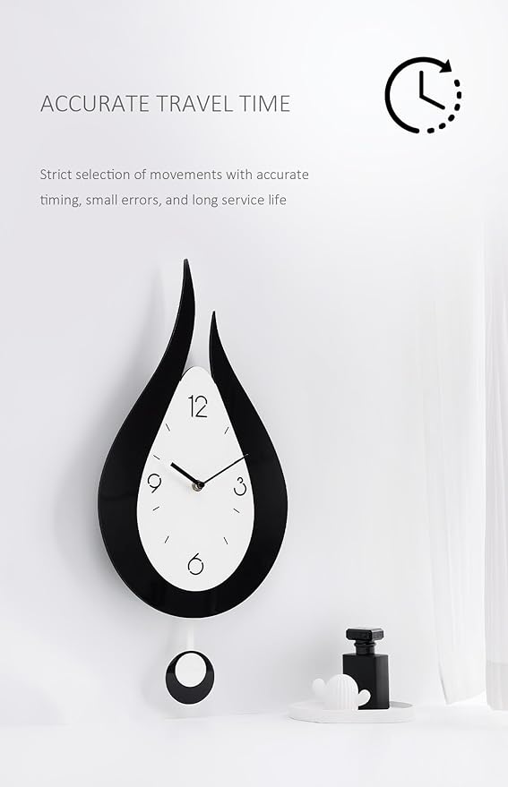 Water Drop Clock Modern Wall Clock Black Wall Clock White Teardrop Design Clock(Water Drop-2)