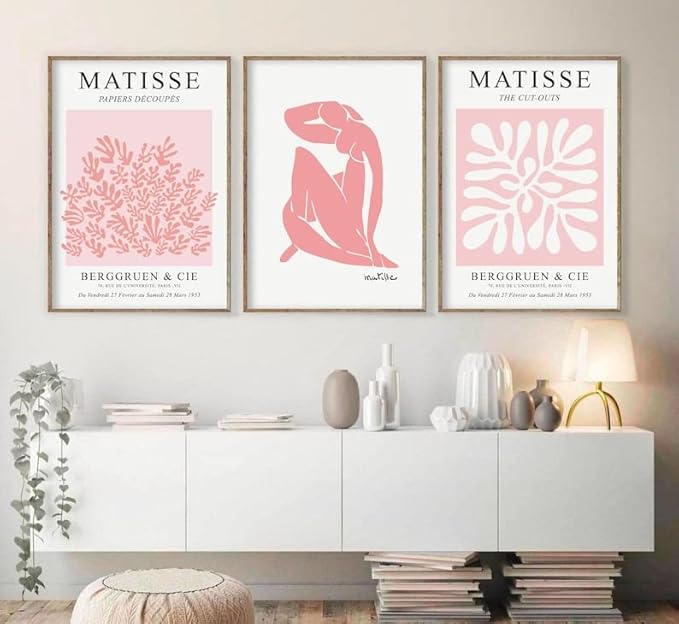 HesenDot Matisse Art wall Décor Set of 3,Unframed Blush & Salmon Pink wall art,Truly Quality Canvas Prints for 11x14in,Art poster decoration for kitchen, bathroom,living room,bedroom