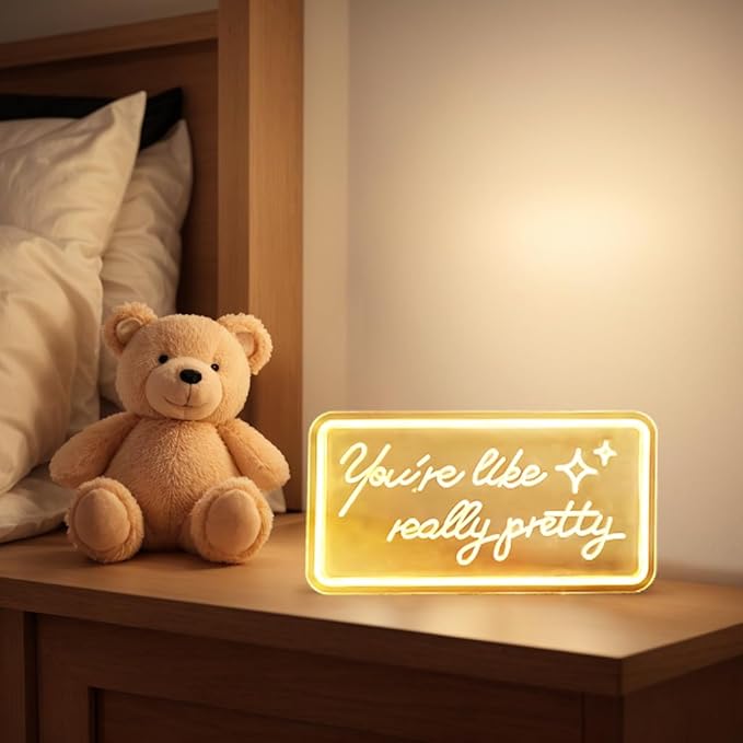 You're Like Really Pretty Neon Signs, Neon Lights for Wall Decor, Neon Sign for Teen Girls Bedroom Decor, Nightstand Light, Dimmable Switch USB Power, Adhesive Hook Included