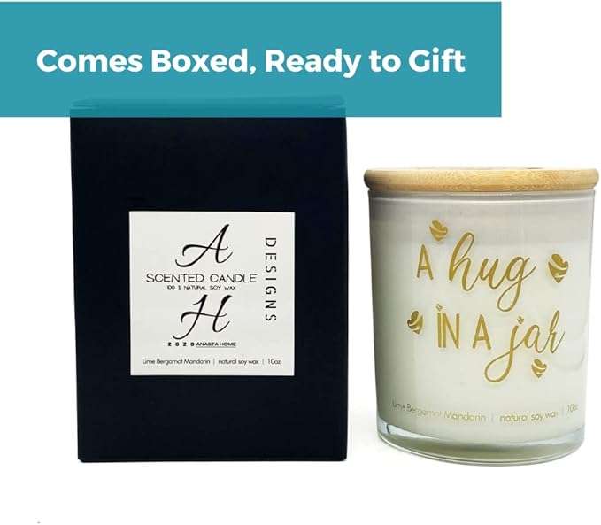 Hug in a Jar Soy Candle for Loved Ones. Uplifting Thoughtful Healing Gift for Best Friends.Ideal Valentine's Day Gift. Birthday Gift for Mom, Dad, Sister, Grandma (Lime, Bergamot & Mandarin)