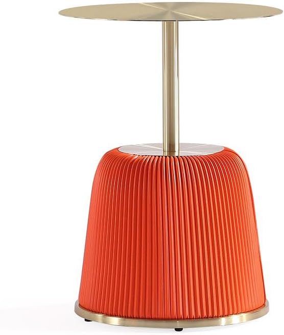 Manhattan Comfort Anderson Modern 15.75" Round End Tables 1.0 - Elegant Leatherette Upholstered Base with Pleated Design & Gold Steel Tabletop, Fully Assembled Accent Furniture, Set of 1, Orange