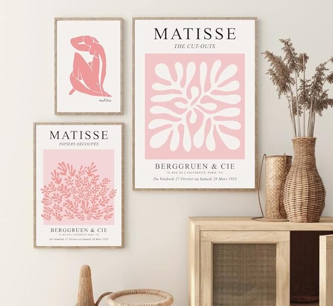 HesenDot Matisse Art wall Décor Set of 3,Unframed Blush & Salmon Pink wall art,Truly Quality Canvas Prints for 11x14in,Art poster decoration for kitchen, bathroom,living room,bedroom