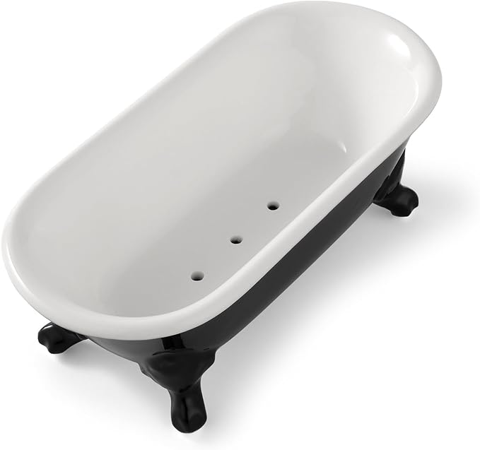 6.5" Ceramic Mini Decorative Clawfoot Bathtub Bar Soap Dish, Kitchen Sponge Holder and Shower Tray for Bathroom, 1 Pack(Black)