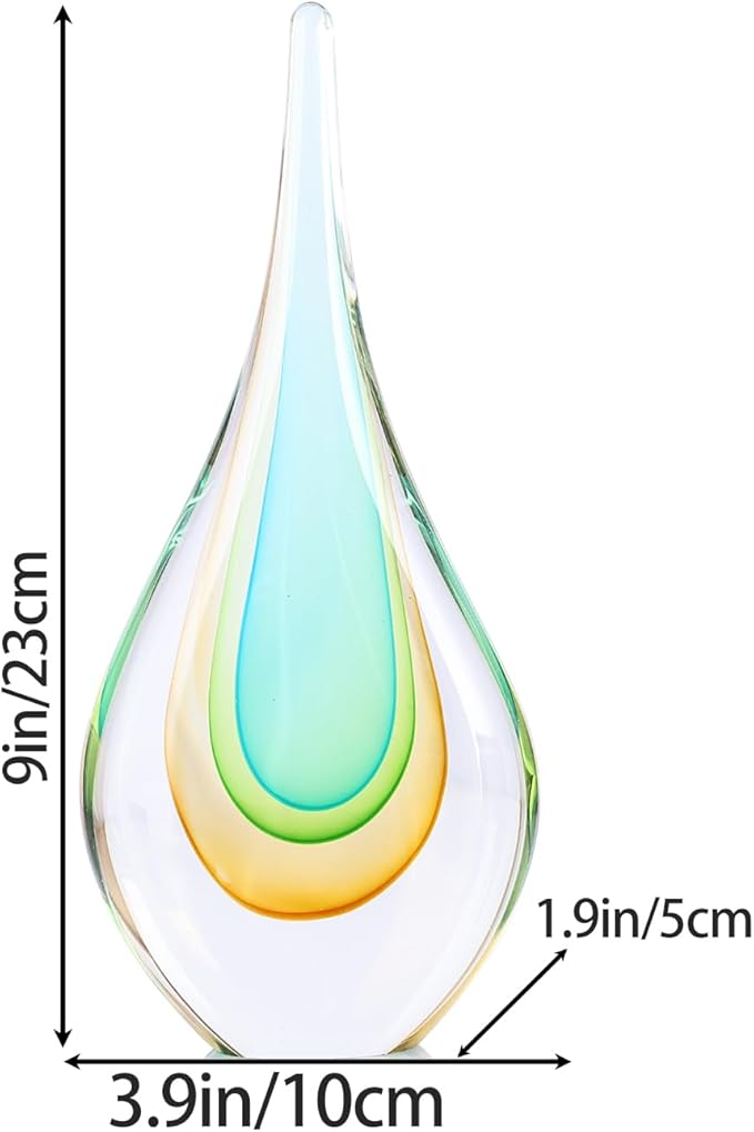 DOVDOV Blown Glass Sculpture, Light Green Glass Art Teardrop Statue, Unique Ocean Themed Decor for Office, Bookshelf, Dresser, Living Room Coffee Table, Fireplace countertop Decor.