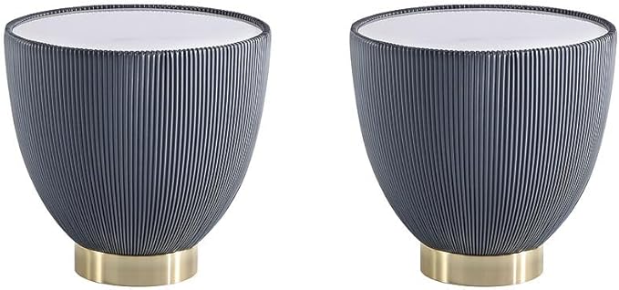 Manhattan Comfort Anderson Modern 18" Round End Table 2.0 | Ceramic Marble Tabletop, Elegant Pleated Leatherette Design & Gold Stainless Steel Base, Fully Assembled Accent Furniture, Set of 2, Grey