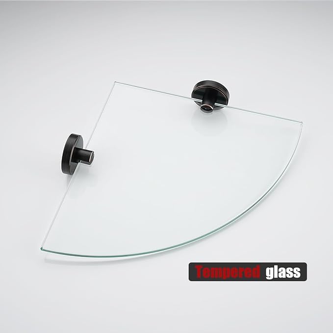JQK Corner Glass Shelf, Oil Rubbed Bronze Bathroom 304 Stainless Steel Shower Triangle Floating Wall Shelf, 10 x 10 Tempered Glass, 3 Pack, TGS190L10-ORB-P3