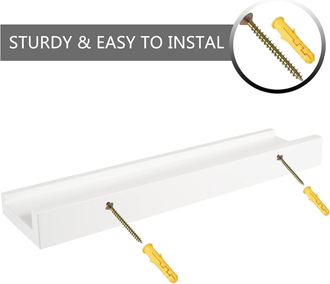16 Inch White Floating Shelves Wall Mounted, Solid Wood Wall Shelves for Decor and Storage, Picture Ledge Shelf for Bedroom/Bathroom/Living Room/Kitchen/Laundry Room, 16 * 4 * 1.5, 2 Pack