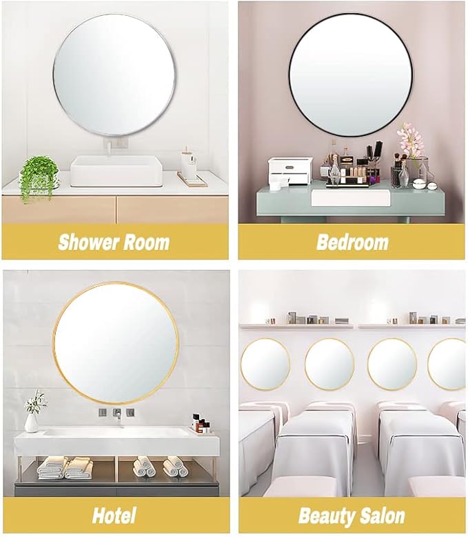20" Round Mirror Circle Wall Mounted Hanging or Against Wall Metal Frame Dressing Make-up Mirrors for Entryway Bedroom Bathroom Living Room 20 inch Black