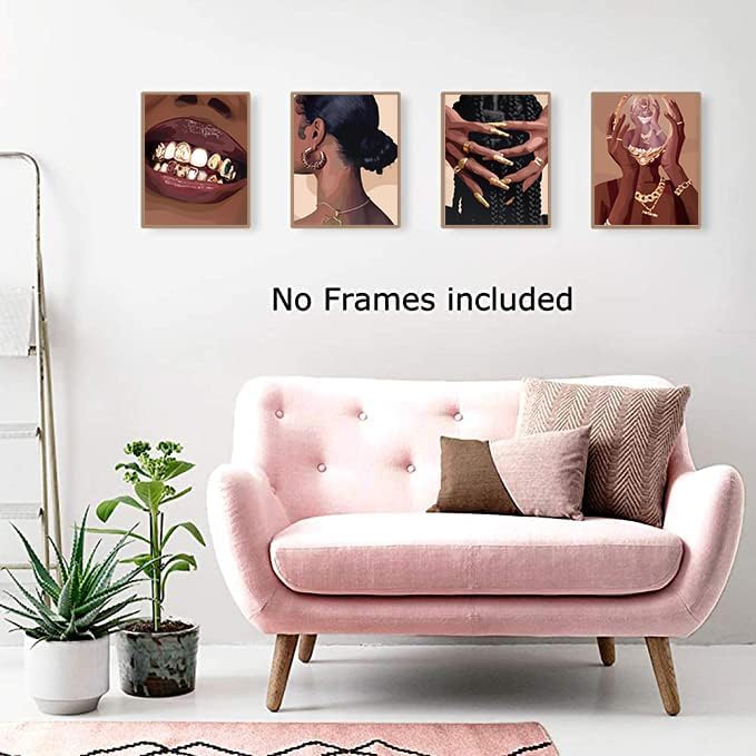 TANXM Black Woman Art Decor, Black Female Art Printing, Feminine Boho Art Abstract African American Woman Wall Art Decor for Home Bedroom - Set of 4 (11"X14", Unframed