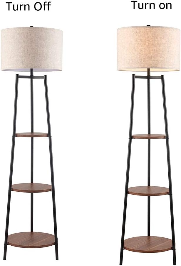 Floor Lamp, Standing Reading Light with Shelves and Fabric Shade, Modern Tall Pole Lamp, Accent Furniture Décor Lighting for Living Room, Bedrooms Black