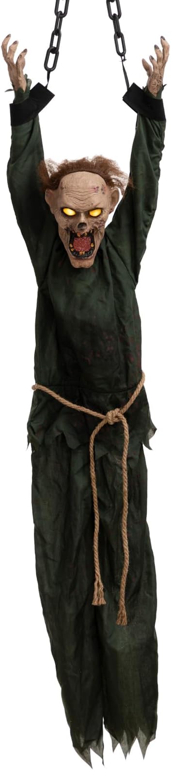 HollyHOME Animated Hanging Zombie Halloween Decoration with Glowing Eyes, Creepy Sound and Shaking Body Halloween Decorations Outdoor Scary Haunted House Prop Decor 60 Inch