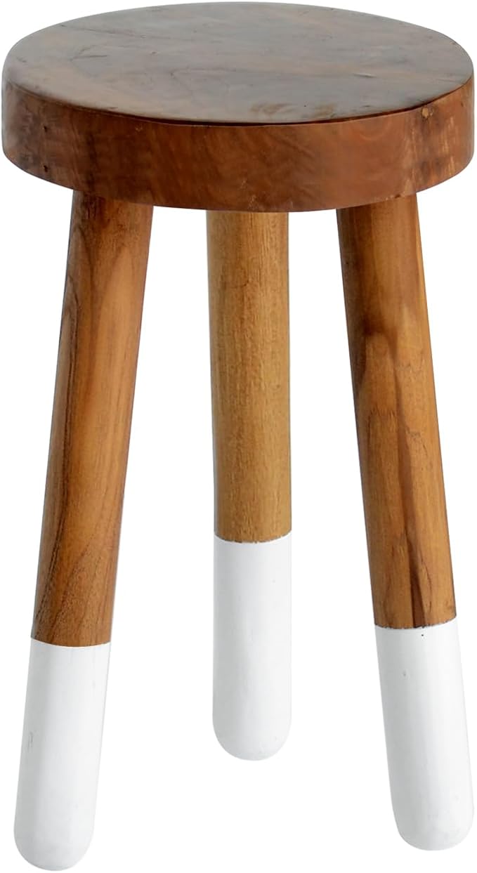 Teak 11.8” Round Dip Dyed Teak Stool | Wood Accent Side Table | Wood Plant Stand (20" Tall)