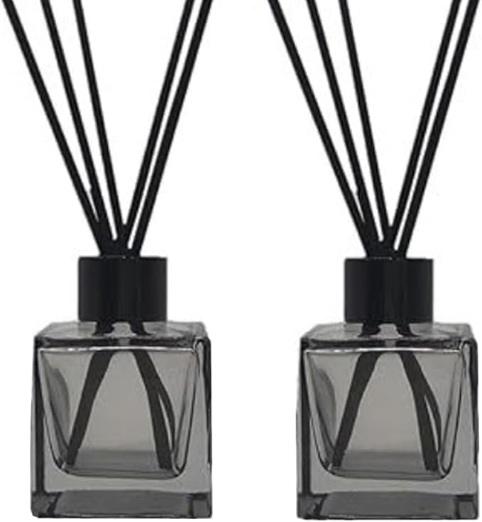 2PCS 50ml/1.7oz Glass Diffuser Bottle Jar Empty Square-Shaped Glass Fragrance Bottle Container Fragrance Accessories DIY Replacement Diffuser Sticks Decor (Grey)