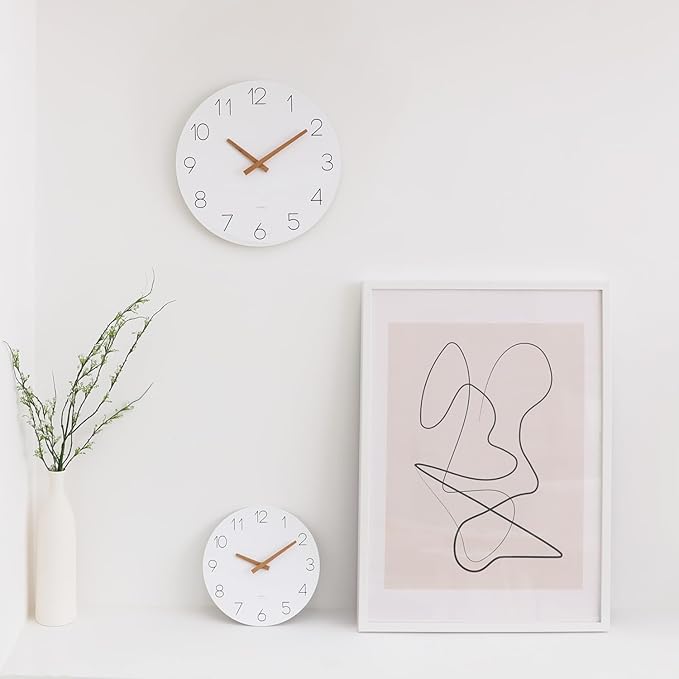 mooas Flatwood Wall Clock (Wood Big),13" Non-Ticking Sweep Movement Decorative Battery Operated Wooden Wall Clock for Home Living Room Kitchen Bedroom Office School