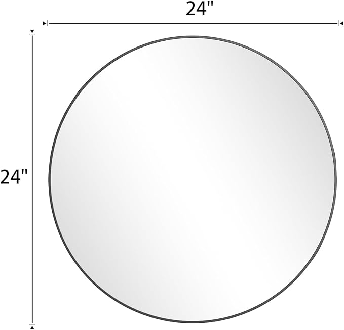 BEAUTYPEAK 24 Inch Round Mirror, Metal Frame Circle Mirror, Wall Mounted for Entryway, Bathroom, Vanity, Living Room, Black