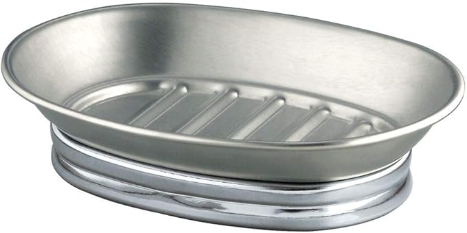 iDesign York Metal Soap Saver, Holder Tray for Bathroom Counter, Shower, Kitchen, 4" x 5.5" x 1.5", Brushed Stainless Steel