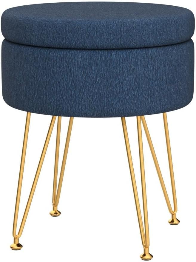 Cplxroc Footrest Footstools Round Faux Fur Ottoman with Storage Space Soft Vanity Chair Seat Coffee Table Ottoman Small Side Table Metal Legs with Adjustable Footings