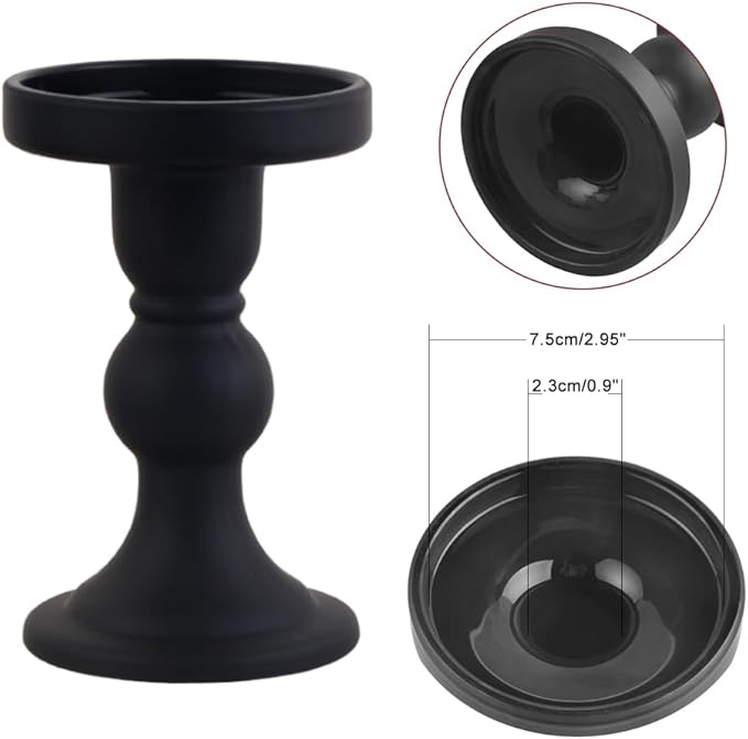 3-Piece Set of Black Glass Candlestick, Crystal Candlestick Holder Holder and Conical Candle, Christmas Candle Holder Decoration, Family Living Room Wedding Candle Holder (black1set)