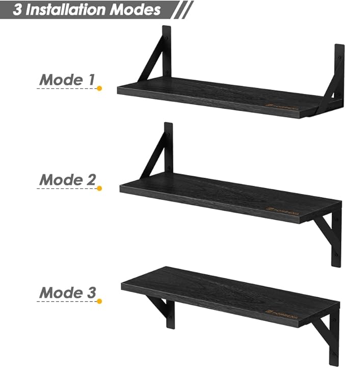 Forbena Black Floating Shelves Bathroom Set of 3, Wooden Wall Book Shelves, Rustic Shelf for Storage, Bathroom Organizer, Living Room, Kitchen, Office (Black)
