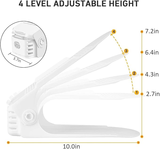 Shoe Slots Organizer 20 Pack - Shoe Stackers, Space Savers 50%, 4 Levels Adjustable, Double Layer Holders for Closet, White