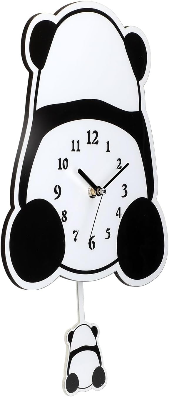 Panda Wall Clock 3D Cute Clock with Pendulum Silent Funny Gift Clock for Modern Decorative Home Living Room Kids' Room Panda Butt
