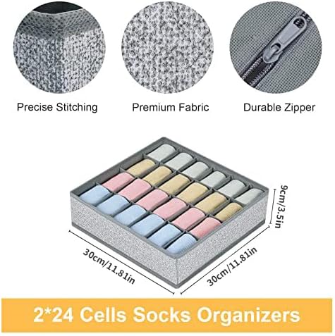Joyoldelf Sock Drawer Organizer Underwear Organizer, 24 Cell Collapsible Closet Organizer Underwear Storage Boxes for Socks, Ties, Belts (Gray)
