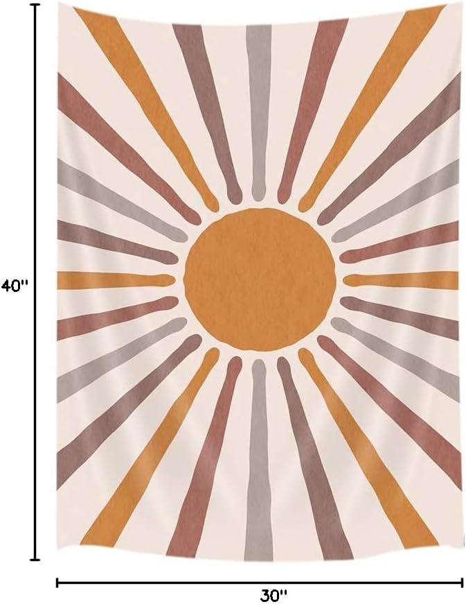 Bohemian Sun and Moon Vertical Tapestry, Vintage Aesthetic Retro 70s Rainbow Tapestry Wall Hanging for Bedroom, Minimalist Geometric Modern Art Tapestries Decor for Dorm Living Room Bedroom, 30X40