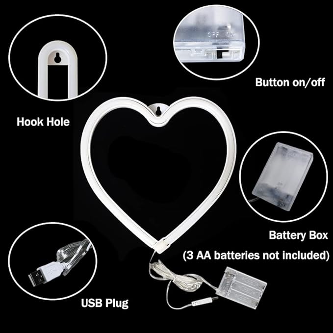 Pink Heart Neon Signs for Wall Deacor, LED Heart Lamp Battery Operated/USB Love Neon Lights for Bedroom, Mother's Day, Christmas, Valentine's Day Decorations-Pink